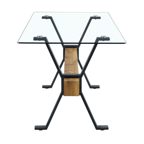 Elegant Transparent Tempered Glass Dining Table with X-shaped Black