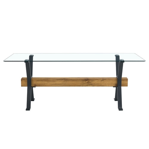 Elegant Transparent Tempered Glass Dining Table with X-shaped Black