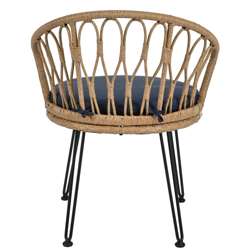 Outdoor Leisure Set, 2 Rattan Single Chairs with A Glass Round Table,