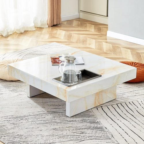 A modern and practical coffee table with imitation marble patterns,