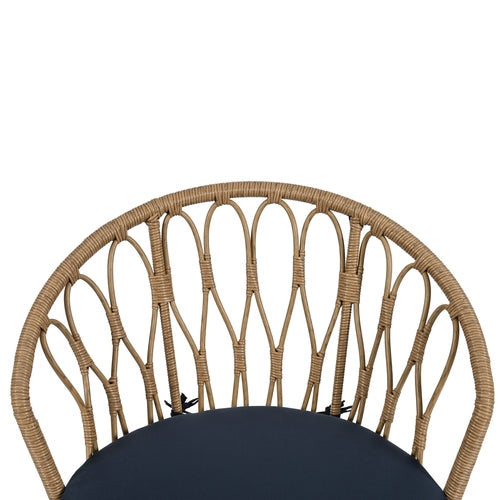 Outdoor Leisure Set, 2 Rattan Single Chairs with A Glass Round Table,