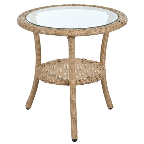 Outdoor Leisure Set, 2 Rattan Single Chairs with A Glass Round Table,