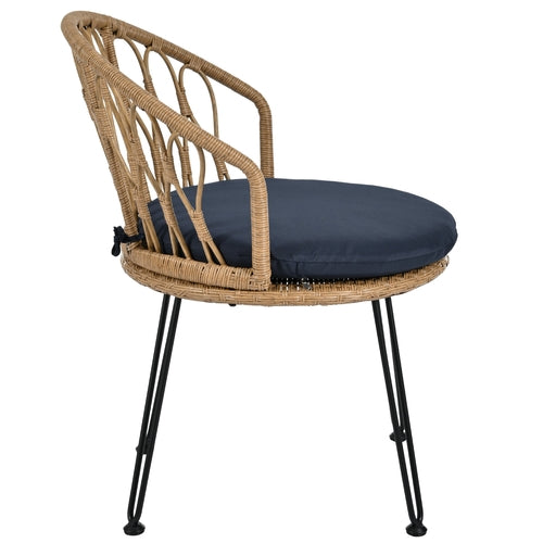 Outdoor Leisure Set, 2 Rattan Single Chairs with A Glass Round Table,