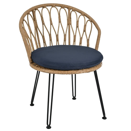 Outdoor Leisure Set, 2 Rattan Single Chairs with A Glass Round Table,