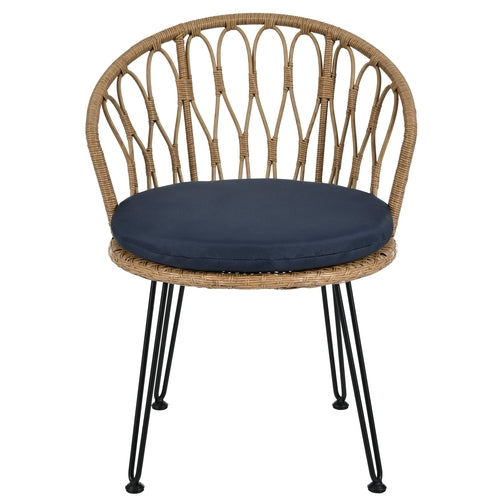 Outdoor Leisure Set, 2 Rattan Single Chairs with A Glass Round Table,