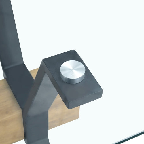 Elegant Transparent Tempered Glass Dining Table with X-shaped Black