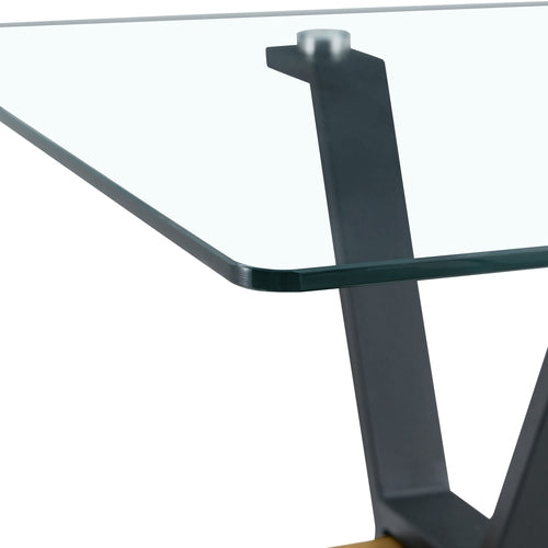Elegant Transparent Tempered Glass Dining Table with X-shaped Black