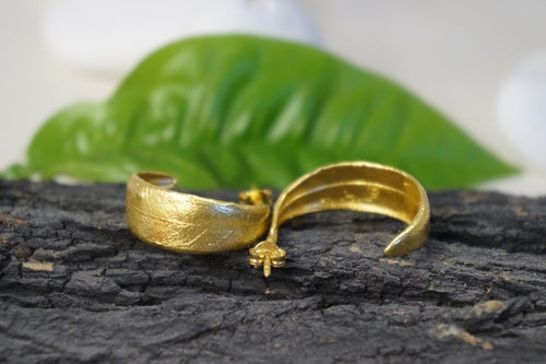 Solid Gold Hoop Earrings – Handmade Olive Leaf Hoops With Butterfly