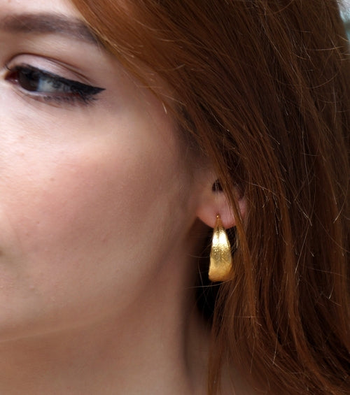 Solid Gold Hoop Earrings – Handmade Olive Leaf Hoops With Butterfly