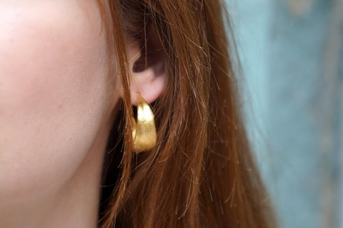 Solid Gold Hoop Earrings – Handmade Olive Leaf Hoops With Butterfly
